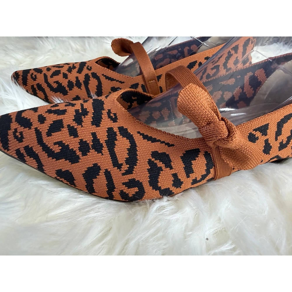 AHZEHRSE Women's Animal Print Mary Jane Flats Pointed Toe Knit Size 10 (EU 43)